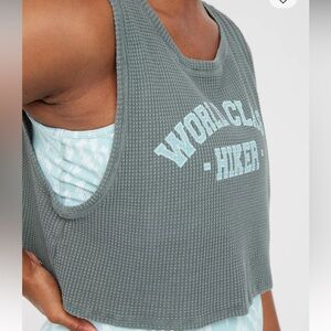 OFFLINE Aerie Waffle Tank Crop Top Green Sleeveless Hiker Athleisure Lounge Smal